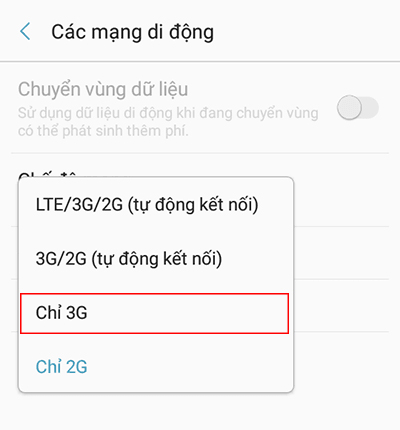 cách bật 3G trên điện thoại tích hợp 4G
